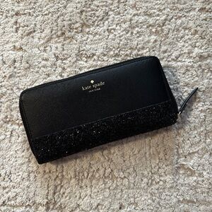 Kate Spade Greta Court Neda Zip Around Wallet Black Glitter